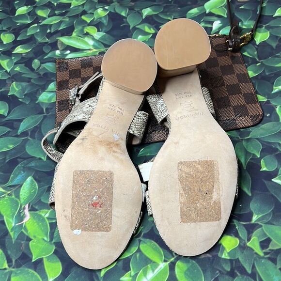 Via Spiga brown and cream snake, print with large round wooden heels - Picture 8 of 8